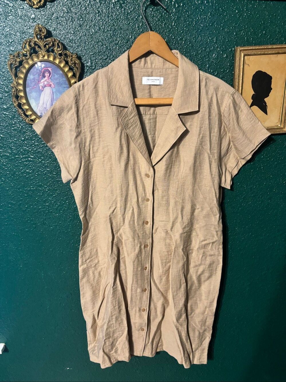 7 Diamonds Linen Blend Tan Dress Sz Medium